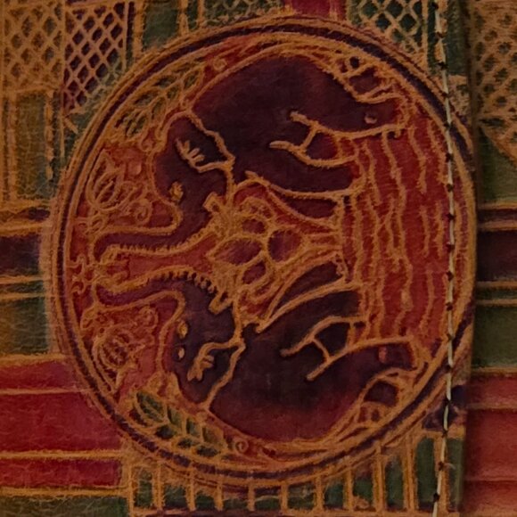 Vintage Shantiniketan Leather 2-Pc Bundle: Elephant Bag & Wallet - Good Luck - Picture 3 of 3